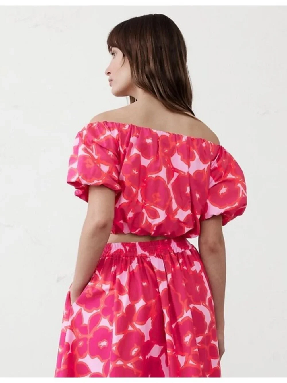 Banana Republic Pink Floral Bubble Sleeve Crop Top XXL NWT